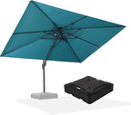 PURPLE LEAF 9' X 12' Patio Umbrella with Base Outdoor Rectangle Umbrella Large Cantilever Umbrella Heavy Duty Outdoor Market Umbrella for Garden Deck Backyard Pool Turquoise Blue