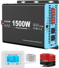 1500W Pure Sine Wave Inverter with Transfer Switch, 12V DC to 120V AC Converter with 2AC Outlets, USB Port, Type-C Port, Remote Controller, Power Inverter for RV, Outdoor, Auto Swtich to Shore Power