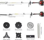 52cc 2-Stroke Multi-Function String Grass Trimmer/Edger/Brush Cutter with 7 Heads and Telescopic Aluminum Shaft, Gasoline-Powered Professional Grade for Yard Maintenance Landscaping Heavy-Duty Use