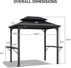 PURPLE LEAF 6' X 8' Hardtop Grill Gazebo for Patio Permanent Aluminum Barbeque Shelter Canopy with Ceiling Hook and Shelves Double Tiered Grey Outdoor BBQ Gazebo