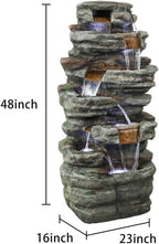 48''H 7-Tier Outdoor Garden Water Fountain Decor, Outdoor Resin Fountain with LED Light for Garden, Floor Patio, Deck, Porch, Backyard and Home Art Decor (48inch)