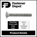3/4"-10 x 3 (20 Pack) Hot Dipped Galvanized Carriage Bolt Grade 307A for Exterior Use by Fastener Depot