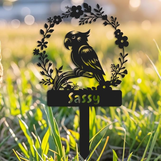 Custom Parrot Memorial Stake,Metal Parrot Grave Marker,Parrot Garden Sign,Remembrance Stake,Bird Loss,Outdoor Garden Yard Sign Parrot 16inch