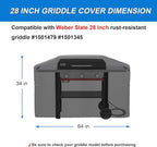 Grill Cover for Weber 28" Slate Rust-Resistant Griddle, Webber 28 in Griddle 3 Burner Flat Top Gas Grill Cover Waterproof Heavy Duty Accessories, Black