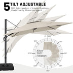 Hotime 10ft Cantilever Patio Umbrella Outdoor Heavy Duty Double Top Windproof Aluminum Offset Umbrella with 360°Rotation for Pool Garden Deck, Beige