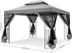 COBIZI Gazebo 10x13 Heavy Duty Gazebos with Improved Nettings Outdoor Gazebo Double Roof Patio Gazebos with Metal Steel Frame Outdoor Canopy for Patio,Garden, Backyard (Gray)