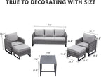 HUMMUH 6 Piece Patio Furniture Outdoor Sectional Sofa Set All-Weather Wicker Outdoor Chairs with End Table Ottomans for Patio,Porch,Garden,Backyard