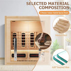 3-4 Person Hybrid WiFi Control Indoor Sauna, Far Infrared Wood Steam Sauna Room, Canadian Hemlock, Red Light Therapy, 11 Heating Elements & Electric Stove, Large Tempered Glass Door, Left Door