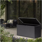 Stylish Indoor/Outdoor Storage Deck Box,Resin,Large Capacity, Weather-Resistant, Lockable lid and Side handles. (Black, 170 Gallon)
