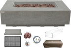 AMS Creations | Madison 60" Bundle Rectangular Natural Gas Outdoor Fire Pit Table | Light Gray Concrete GFRC | Limestone Texture or Surface | Electronic Ignition | Outside Backyard Fireplace