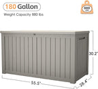 Outdoor Storage Box, 180 Gallon Waterproof Resin Deck Box, Storage Bin for Package Delivery, Patio Furniture Cushion, Garden Tools, Pool Accessories, Weatherproof and UV Resistant, Grey