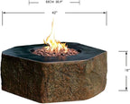 Elementi | Bundle Columbia Gas Fire Pit Cast Concrete Semi-Round Fire Table, Outdoor Fire Pit Electronic Ignition | Canvas Cover, Lava Rock Included | Propane Gas