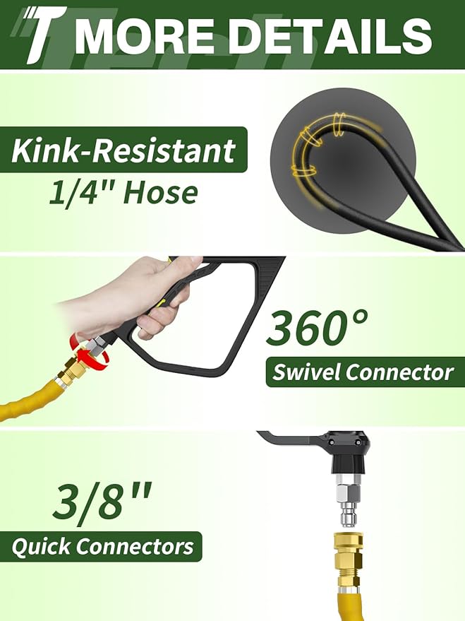 4200PSI Pressure Washer Hose 125FT with 3/8" Swivel Quick Connect for Cold/Hot Water, Kink Resistant Steel Wire Braided, Wear Resistant Power Washer Hose with 2 M22 14mm Adapter Set