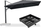 PURPLE LEAF 12' X 9' Rectangle Patio Umbrella with Base Included Large Outdoor Aluminum Offset Umbrella with 360-degree Rotation Cantilever Umbrella for Garden Deck Backyard Pool Grey