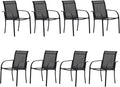 Patio Chairs Set of 8, Outdoor Dining Chairs with Breathable Textilene Fabric, Stackable Patio Chairs for Lawn, Garden, Backyard, Poolside, Black