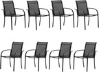 Patio Chairs Set of 8, Outdoor Dining Chairs with Breathable Textilene Fabric, Stackable Patio Chairs for Lawn, Garden, Backyard, Poolside, Black