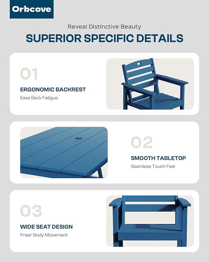 HDPE 2-Piece Outdoor Dining Chairs, Weather-Resistant Heart-Cutout Design Patio Dining Chairs, Outdoor Furniture for Lawn, Patio, Porch, Deck, Poolside, Yard (Classic Blue)