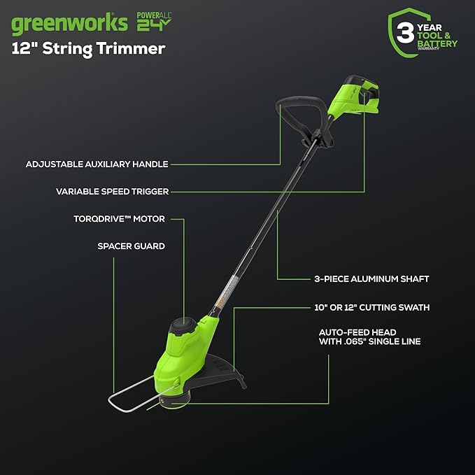 Greenworks 48V (2x24V) 5-Piece Garden Tool Set: 20" Push Mower, 12" String Trimmer, 320CFM Leaf Blower, 12" Chainsaw, 22" Hedge Trimmer - 3 Batteries, 2 Chargers, 3-Year Warranty