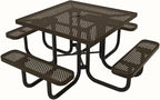 COATEDOUTDOORFURNITURE Heavy-Duty Portable Outdoor Picnic Table with Umbrella Hole, Punched Steel Commercial-Grade Patio Dining Furniture Made in America (46" Square Top, Textured Brown)