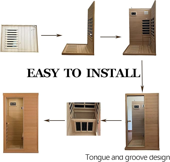 1 Person Infrared Sauna, Infrared Sauna Indoor,Home Sauna Low EMF Infrared Saunas, 1050Watt, Canadian Hemlock, Smart Display, 2 Bluetooth Speakers, Eye-Protection Reading Lamp