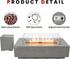 AMS Creations | Madison 60" Bundle Rectangular Propane Gas Outdoor Fire Pit Table | Light Gray Concrete GFRC | Limestone Texture or Surface | Electronic Ignition | Outside Backyard Fireplace