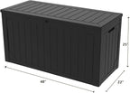 Outdoor Storage Box, 100 Gallon Deck Box Outdoor Storage Bench Outside Waterproof Resin Storage Bench, Lockable Patio Cushions, Garden Tools Storage For Furniture, UV Resistant(Black)