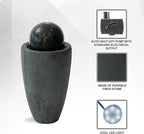 XBrand 25.98" H Round Stone Indoor/Outdoor Modern Stone Textured Sphere Water Fountain w/LED Lights, Ball Fountain Decor, Dark Green