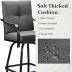 Patio Swivel Bar Stools, Outdoor High Back Swivel Bar Chair Set of 4 with Cushion & All Weather Steel Frame for Backyard, Lawn, Poolside and Balcony, Dark Gray