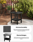 Kingdura Adirondack Outdoor Side Table, 16 x 13 Inches HDPE Plastic Outside End Tables for Patio Pool Porch Backyard Indoor, 2 Tiers Storage Shelf, All Weather Resistant, Easy Maintenance