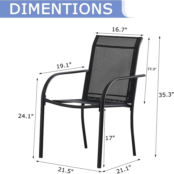 Patio Chairs Set of 6, Outdoor Dining Chairs with Breathable Textilene Fabric, Stackable Patio Chairs for Lawn, Garden, Backyard, Poolside, Black