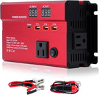 600W Car Power Inverter, 12V/24V Car Plug Adapter Outlet Converter with 1 Type C Port, 3 USB Ports, Dual AC Outlets for Cars Trucks US Plug (Red)