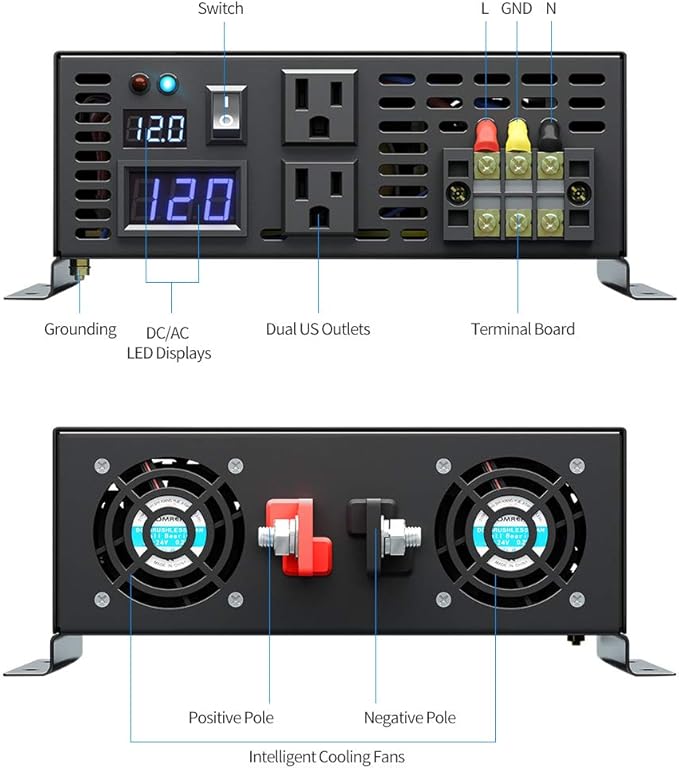 WZRELB FBA2500W12V RBP250012BLACK Power Inverter, 2500W 12V, Black
