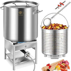 ARC 100QT Stainless Steel Seafood Boil Pot with 200,000BTU Propane Burner and 48" Large Spoon, w/Basket for Outdoor Deep Fryer, Large Cooking Pot for Turkey Fryer, Crab, Crawfish, Shrimp