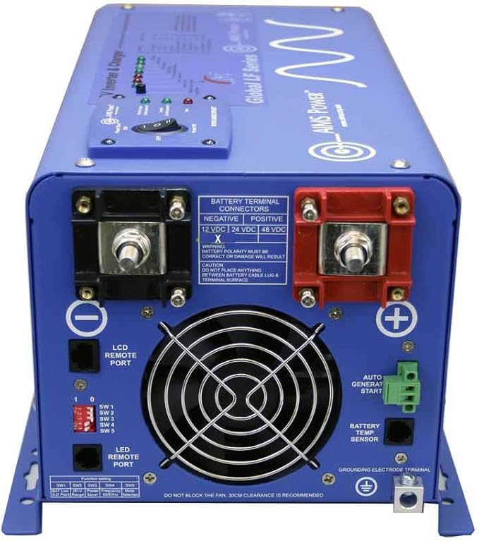 AIMS Power 1500 Watt 12 VDC Pure Sine Inverter Charger 120 VAC Output 50A Charger 30A Transfer Switch ETL Cert to UL458 Standards PICOGLF15W12V120V