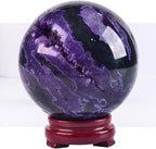 JIC Gem Purple Moss Agate Crystal Sphere Large Quartz Crystal Ball with Stand Healing Ornament Witchcraft Meditation Decor 3.5-4 inch(90-100mm)