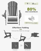MUCHENGHY Folding Adirondack Chairs, Patio Chairs, Lawn Chairs, Outdoor Chair, Adirondack Chair Plastic, Fire Pit, Weather Resistant with Cup Holder for Deck, Backyard, Garden(Gray)