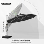 PURPLE LEAF 11ft Solar powered LED Patio Umbrella Outdoor Round Umbrellas Large Cantilever Umbrella with LED lights Windproof Offset Umbrellas Heavy Duty Sun Umbrella for Garden Deck Pool Patio, Grey