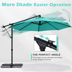ABCCANOPY 10FT Cantilever Umbrella Offset Hanging Patio Umbrella with Base Stand Rotate and Tilt(Turquoise)