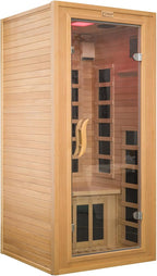 Infrared Sauna 1 Person 7 Heating Panels Hemlock Wooden Home Sauna 1350W, Dry Sauna for Home Spa Room, Time Temp Pre-Set Sauna Room, Mini Personal Far Infrared Saunas for Home