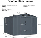 Outdoor Storage Shed, Metal Garden Shed with Double Doors, Galvanized Steel, Waterproof and Rustproof (8x10 FT Metal Shed)
