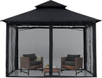 MASTERCANOPY Outdoor Garden Gazebo for Patios with Stable Steel Frame and Netting Walls (9x9,Black)