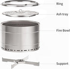 22 inch Smokeless Fire Pit with Carry Bag, Stainless Steel Outdoor Smokeless Firepit, Wood Burning Fire Pits for Camping, Bonfire,Low Smoke Firepit for Outside(Silver)