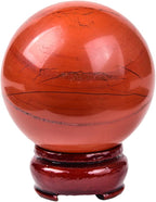 JIC Gem Red Healing Crystal Ball with Decoation Stand Red Jasper Gemstone Sphere Ball for Fengshui 、Meditation Energy Reiki Ball (100-110mm), 4-4.5inch