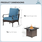 MFSTUDIO 5 Pieces Outdoor Patio Furniture Set, Metal Outdoor Conversation Sofa, Rattan Wicker Patio Sectional Sofa Set with 4 x Fixed Single Sofa, 1 x Fire Pit Table, Navy Blue