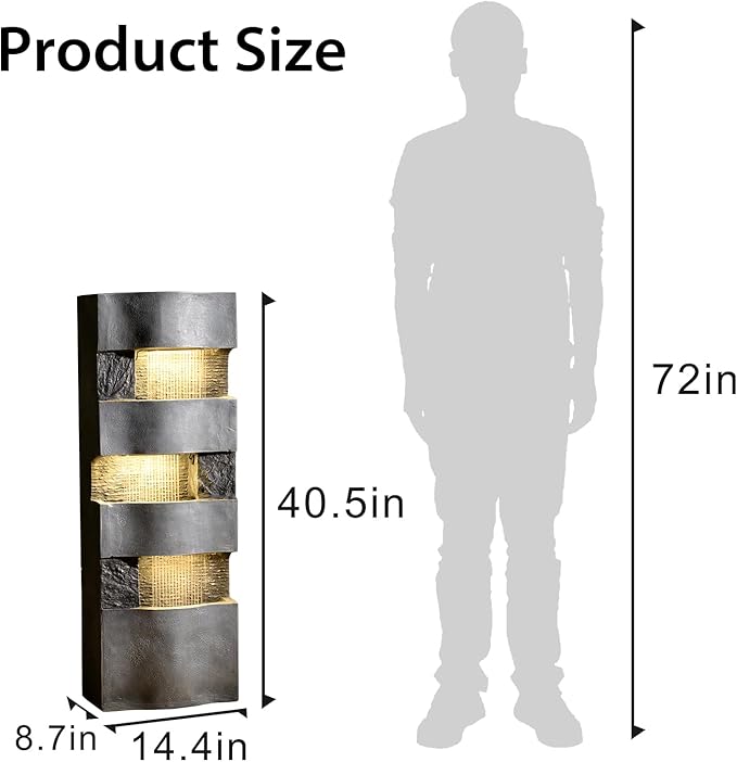 40.5''H Garden Water Fountain Outdoor,4 Tiers Floor Standing Waterfall Outdoor Fountains with LED Lights for Garden, Patio, Backyard, Deck, Porch and Home Art Decor