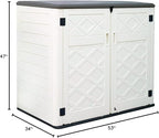ADDOK 2SG Larger Horizontal Storage Shed Wood-Like, 4.4 x 2.8 ft Outdoor Storage Cabinet Lockable, Thick Resin Storage Unit for Trash Cans, Yard Tools（38 Cu.ft