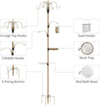 Bird Feeding Station with Multi Feeder Hanging, 4-Hook Bird Feeder Pole with 5 Prong Base, Metal Suet Feeder, Mesh Tray for Attracting Wild Birds and Planter Hanger (Copper 91in)