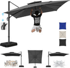 Hotime 10ft Cantilever Patio Umbrella Outdoor Heavy Duty Double Top Windproof Aluminum Offset Umbrella with 360°Rotation for Pool Garden Deck, Gray