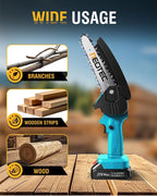 Mini Chainsaw Cordless 6-inch, NEOTEC Handheld Electric Chainsaw 4000mAh Battery Powered with Dual Security Lock, Mini Chain Saw for Tree Trimming Wood Cutting (2 Batteries+3 Chains+2 Bars)