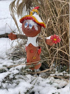 Ceramic Garden Decor - Scarecrow Lawn stake - Outdoor statue - Perfect, unique gifts for gardeners woman, men, yard gifts - Handmade, Frostproof